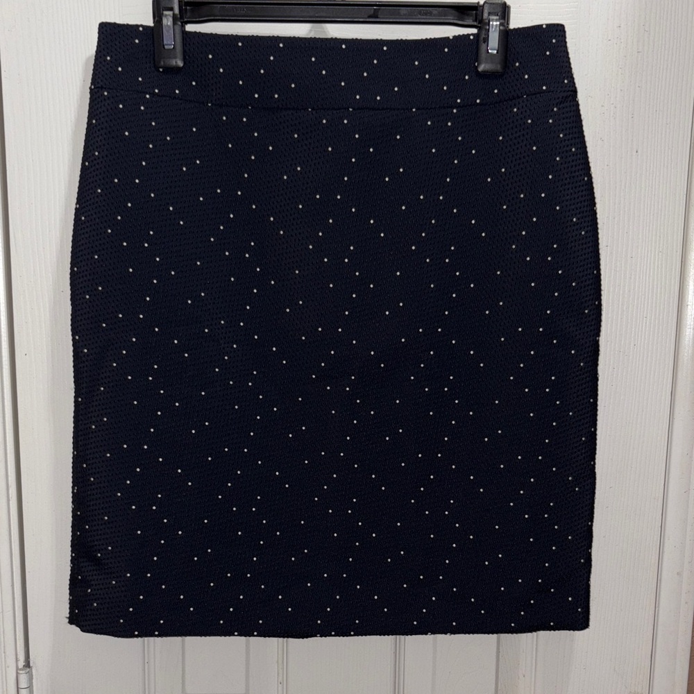 Ann Taylor Navy and White Dotted Pencil Skirt